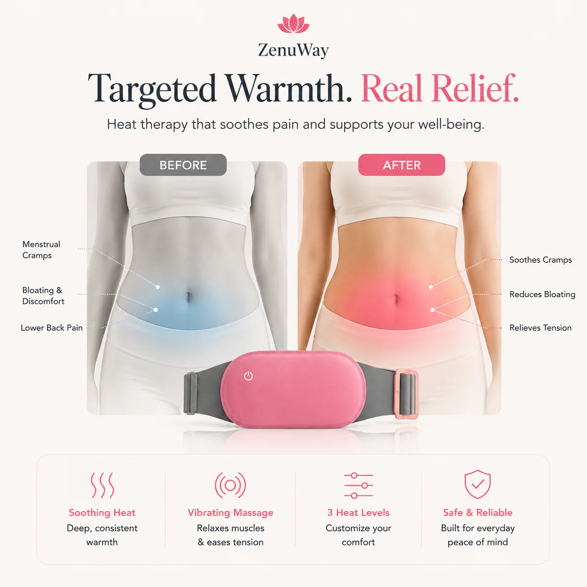 Period Relief Belt with Heat & Massage Therapy